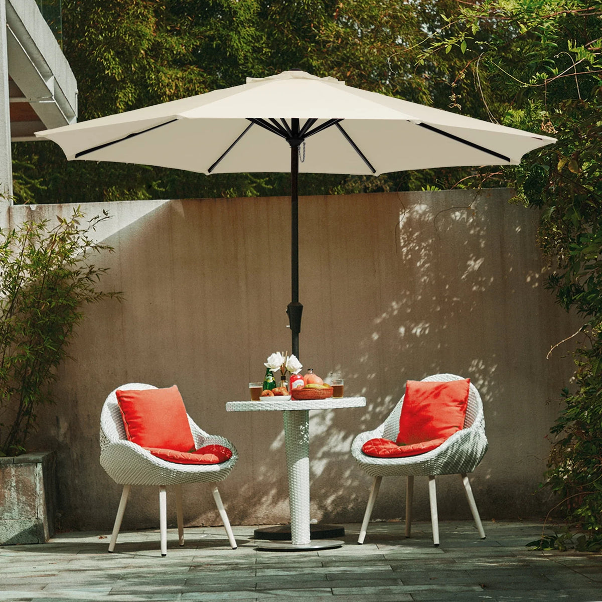 9' Outdoor Patio Umbrella with Push Button Tilt and Crank, Beige U9161