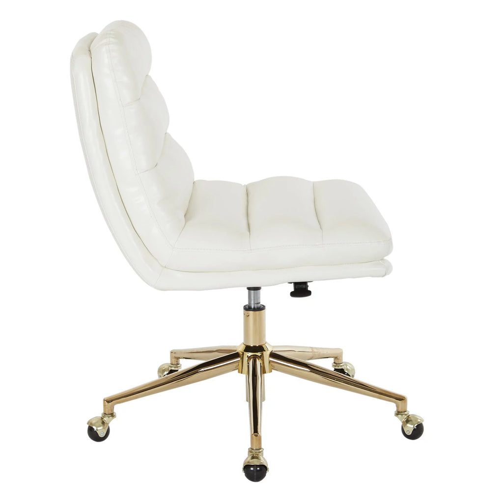 White Faux Leather Office Chair with Gold Base U745