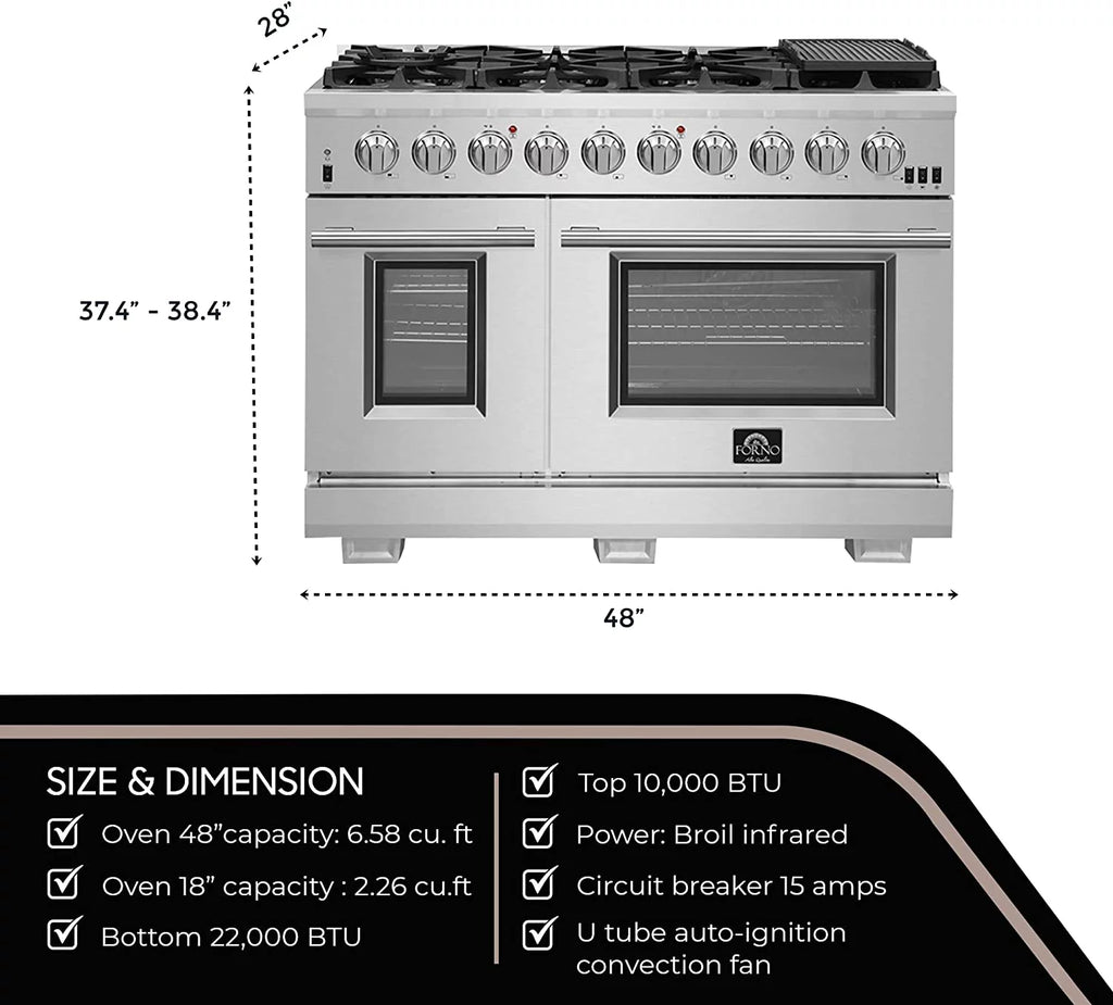 48-inch 8-Gas Burner Freestanding Range with Dual Oven in Stainless Steel C357455
