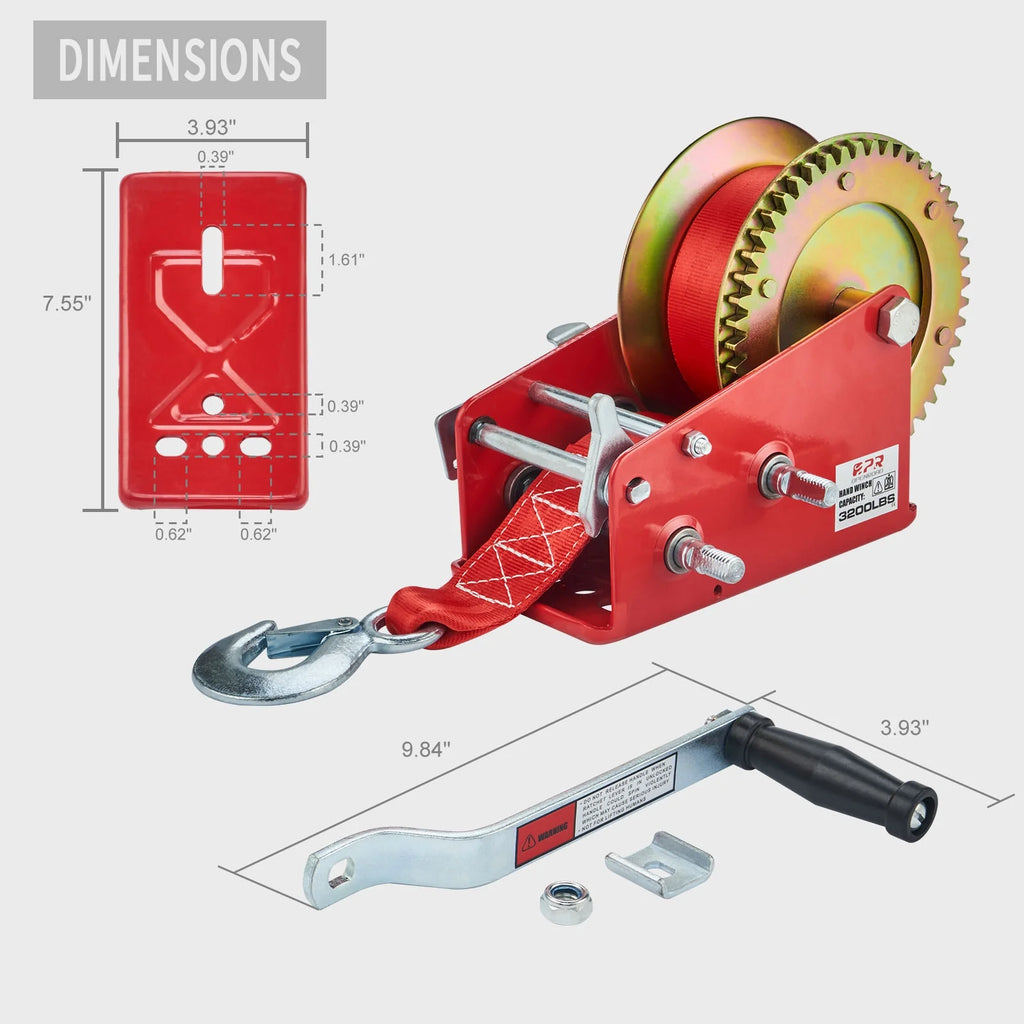 3200lbs Hand Winch with 10m Strap K2736
