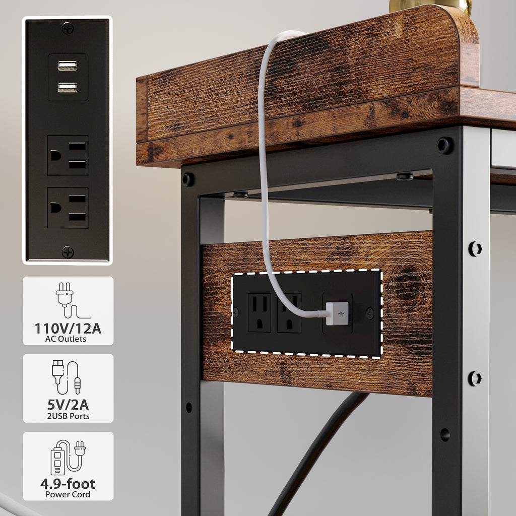 Rustic Brown 55" Console Table with Charging Station L3756