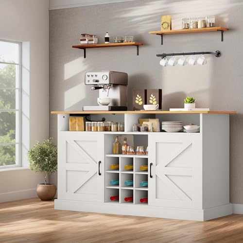 Rustic Brown Buffet Cabinet with Power Outlet and Floating Shelves B796654
