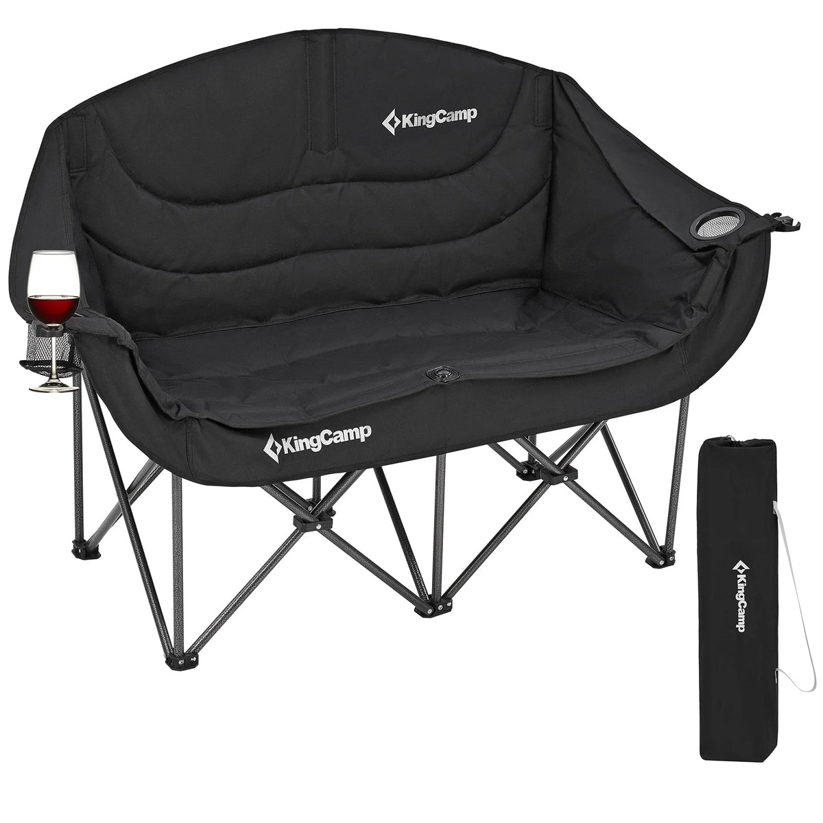 Kingcamp Loveseat Camping Chair for Adult Double Camping Chair Folding Chair for Two People Heavy Duty Support Up to 440 lbs（Black） B901166