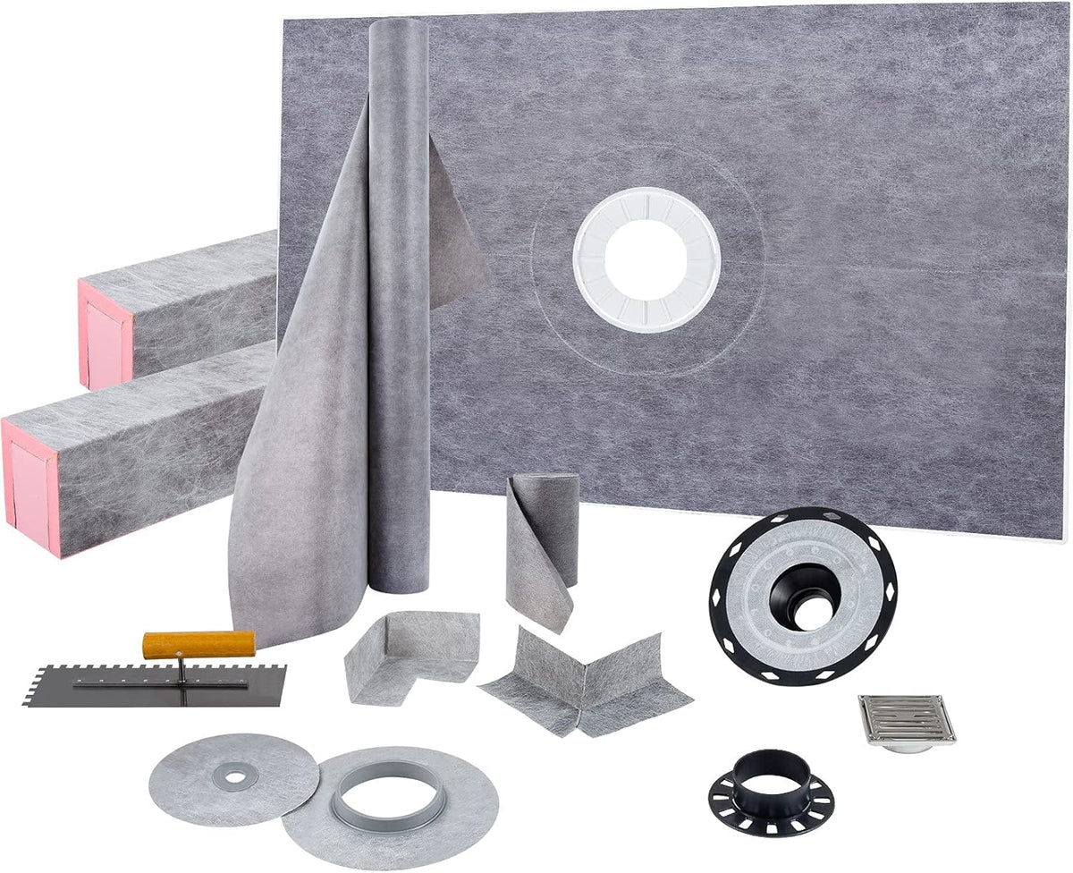 38" x 60" Watertight Shower Curb Overlay with 4" Stainless Steel Grate V573