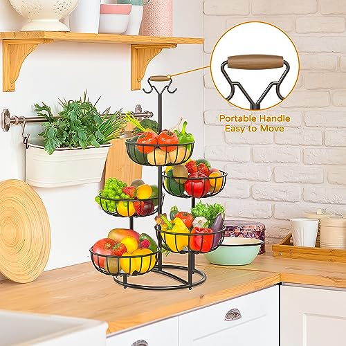 Black Metal Wire 5 Tier Fruit Basket with Banana Hanger X8729
