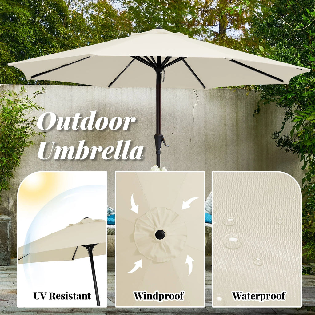 9' Outdoor Patio Umbrella with Push Button Tilt and Crank, Beige U9161