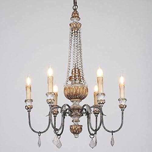 Retro Rustic 6-Light Wood Metal Crystal Chandelier T202659
