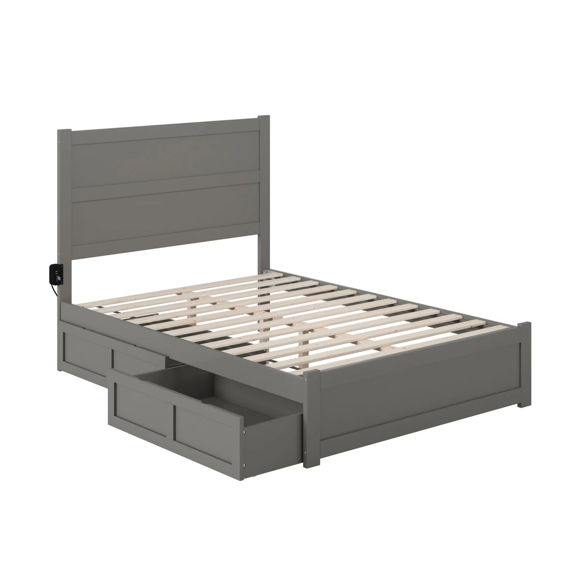 Gray Wood Full Bed with Footboard and 2 Drawers G68406