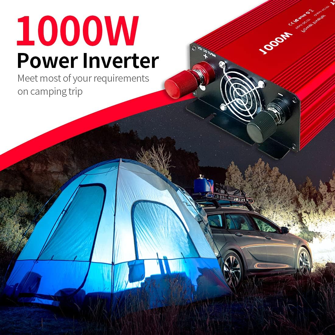 1000 Watt 12V to 110V Power Inverter with 3 AC Outlets B12953