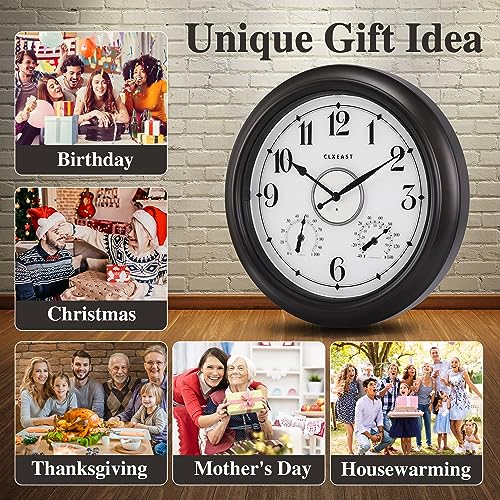 Illuminated Outdoor Clocks Waterproof 18 inch with Smart Sensor, Large Outdoor Clock with Thermometer & Hygrometer, Oil Rubbed Bronze Black Z769407