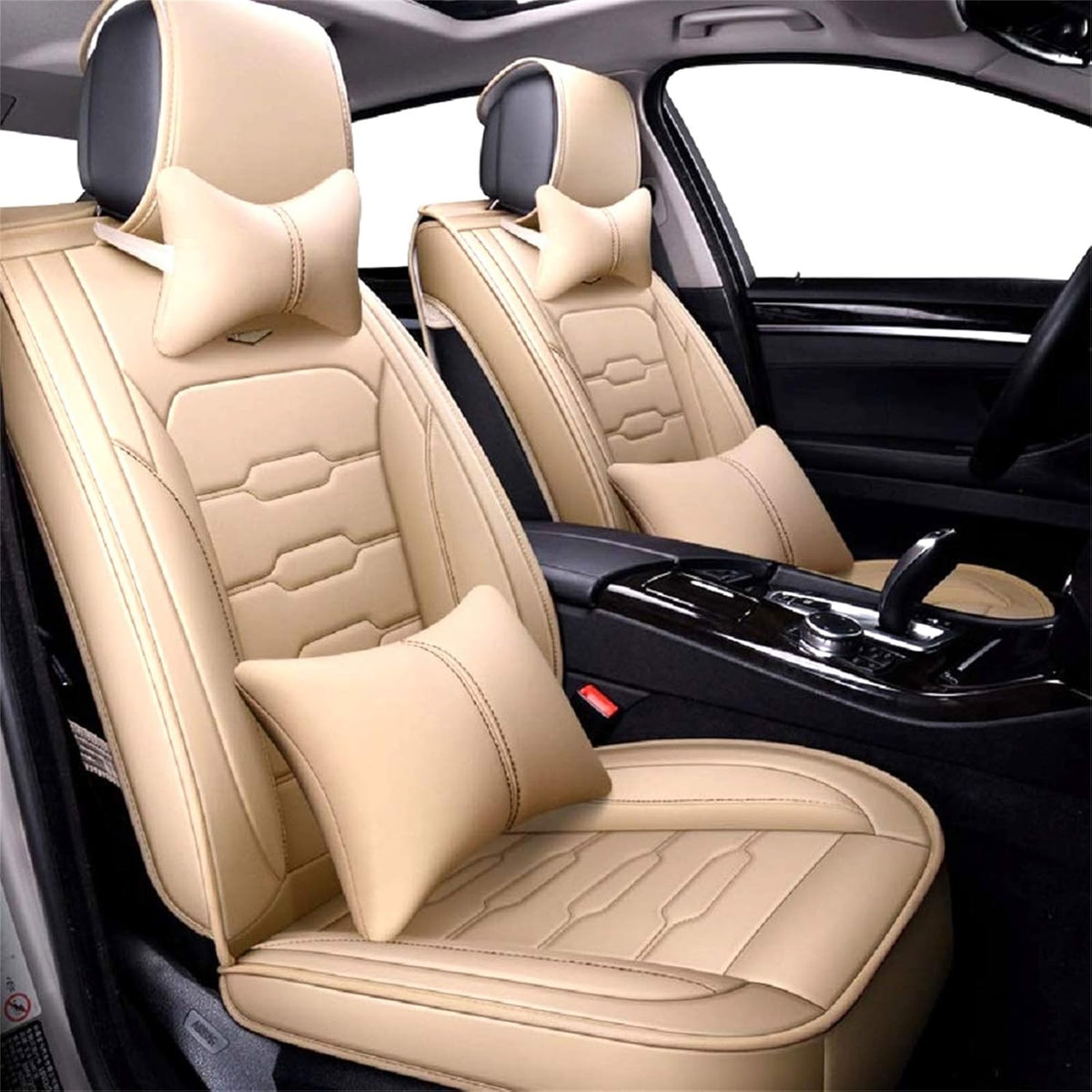 Leather Car Seat Cover Full Set 5 Seats Universal Fit F949