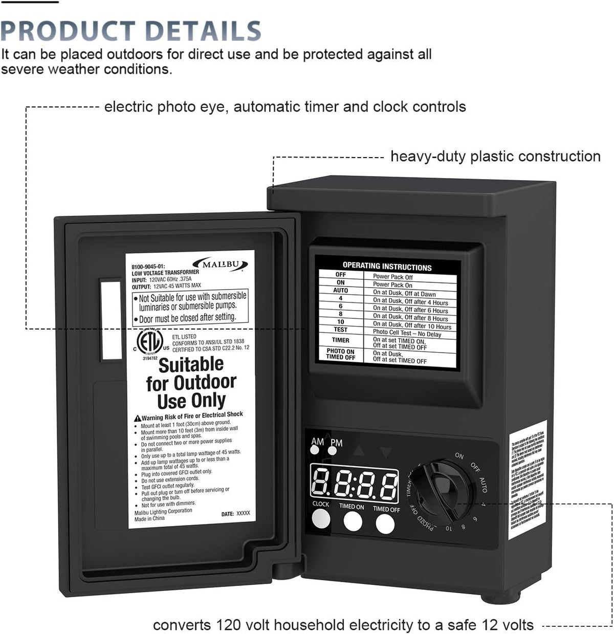 45 Watt Low Voltage Outdoor Transformer with Digital Timer D394