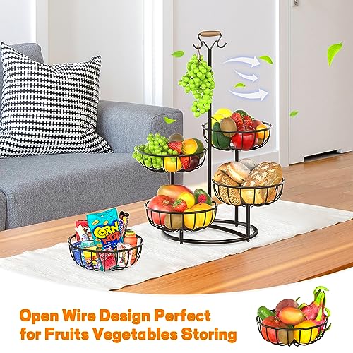 Black Metal Wire 5 Tier Fruit Basket with Banana Hanger X8729