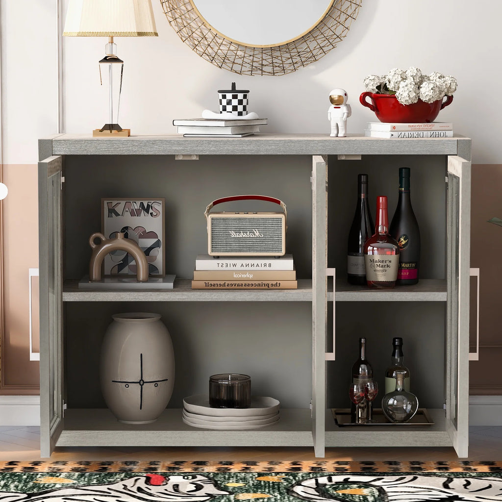 Wood Storage Cabinet with Three Tempered Glass Doors and Adjustable Shelf J703772