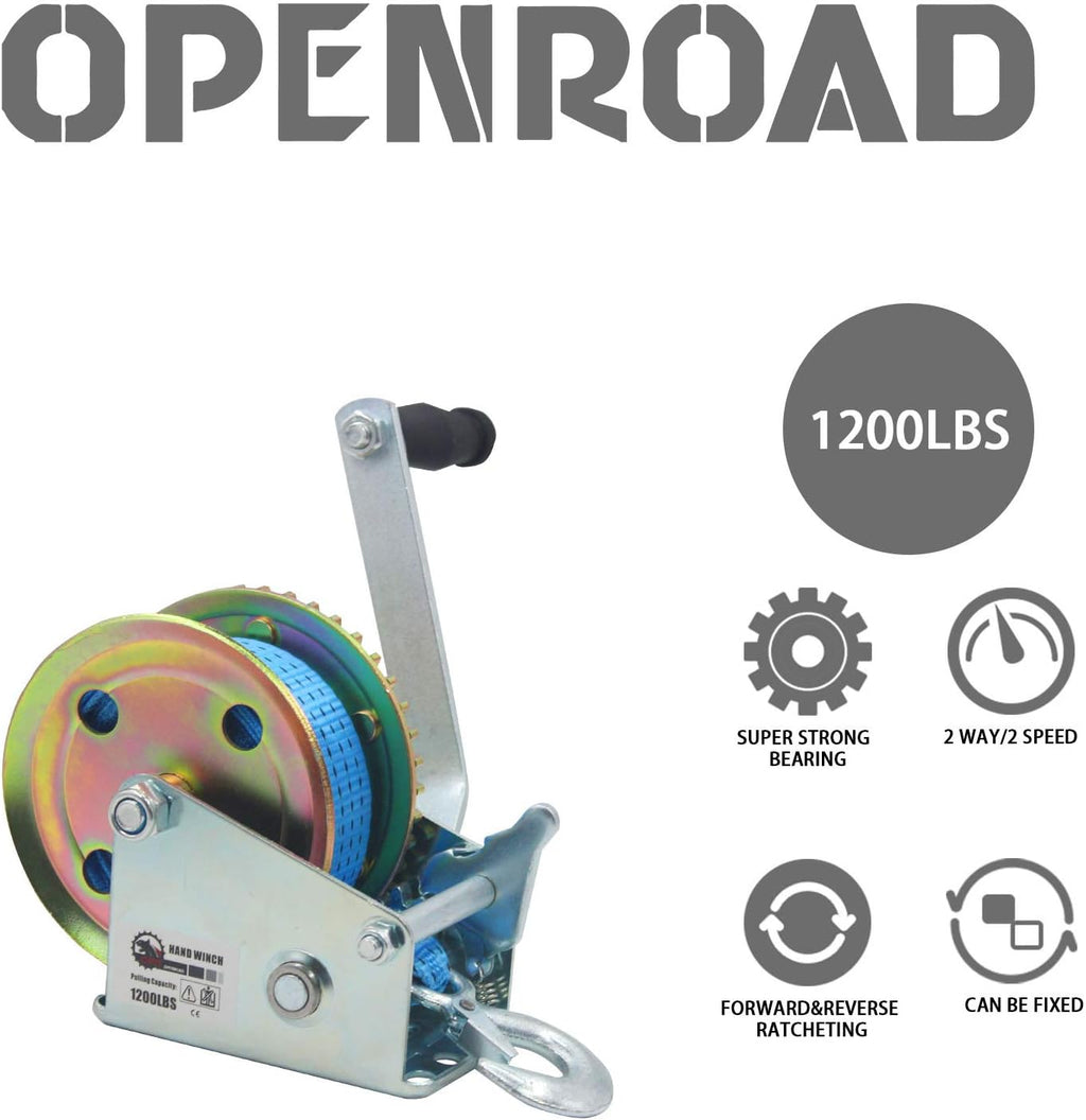 2500lbs Hand Winch with 32ft Blue Strap, Pack of 2 Q56008