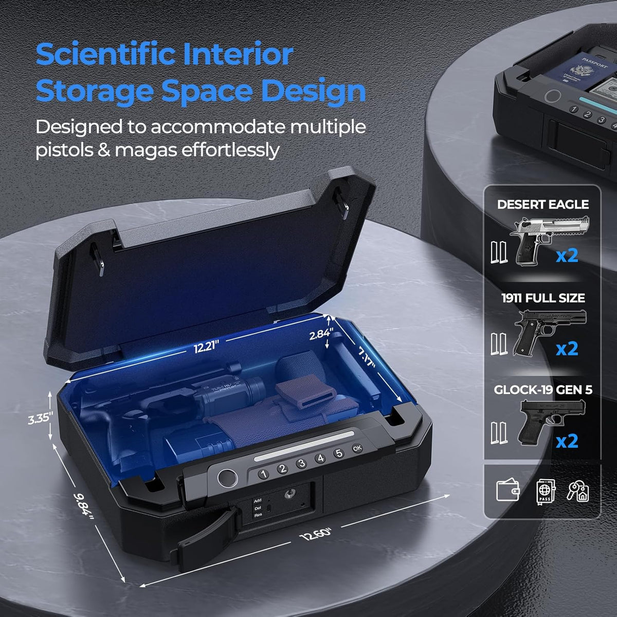 Biometric Fingerprint Gun Safe with USB-C Charging and Interior Light E962