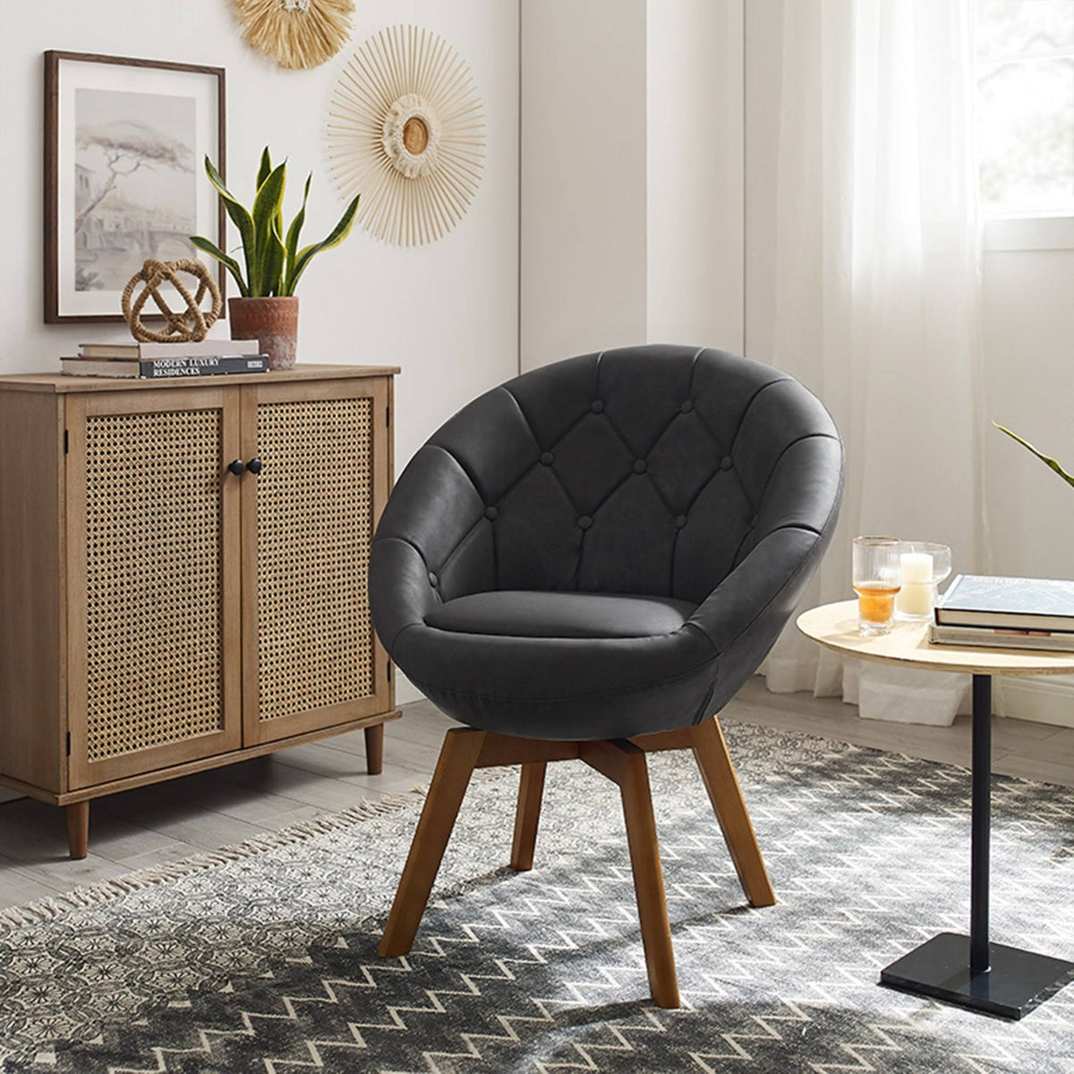 Yellow Velvet Tufted Swivel Accent Chair M80636