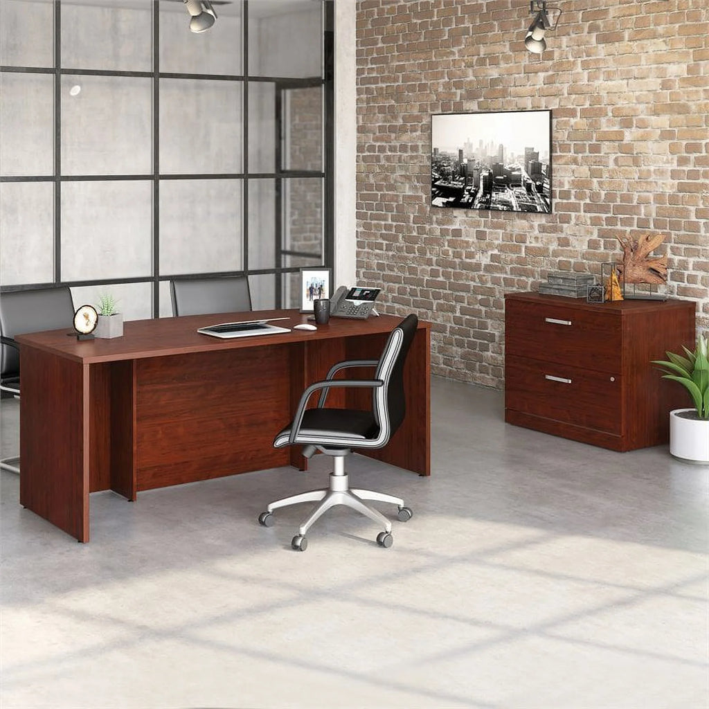 72" Bow Front Desk and Lateral File Cabinet F971