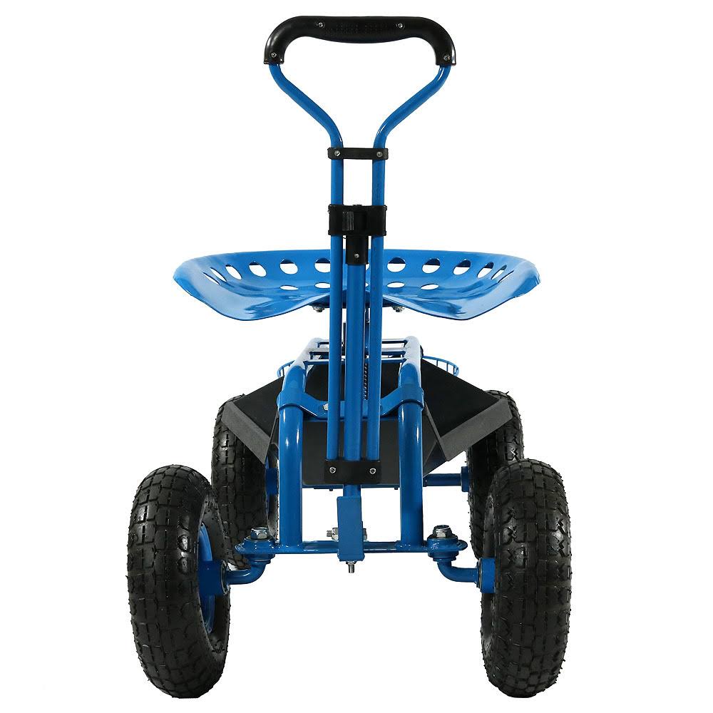 Blue Rolling Garden Cart with Extendable Steering Handle, Swivel Seat T359193