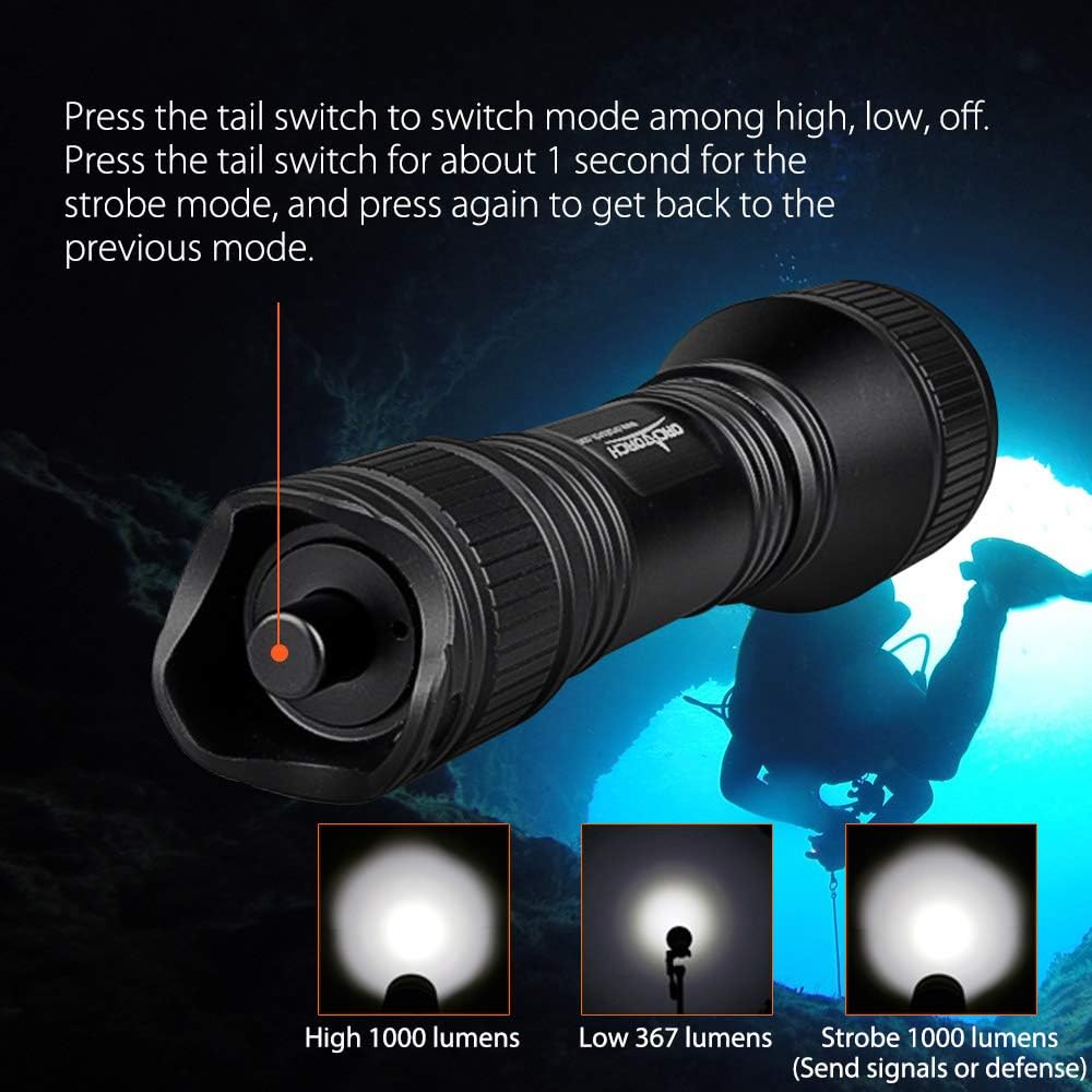 D550 Dive Light 1000 Lumens Scuba Diving Flashlight 3 Modes IP68 Waterproof Underwater Torch I6736