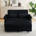 Black Velvet Convertible Sofa Bed with 2 Lumbar Pillows I464