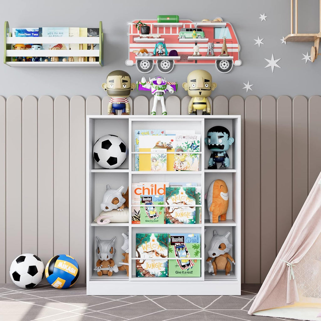 White 3 Tier Bookcase with Sliding Book Shelf A590