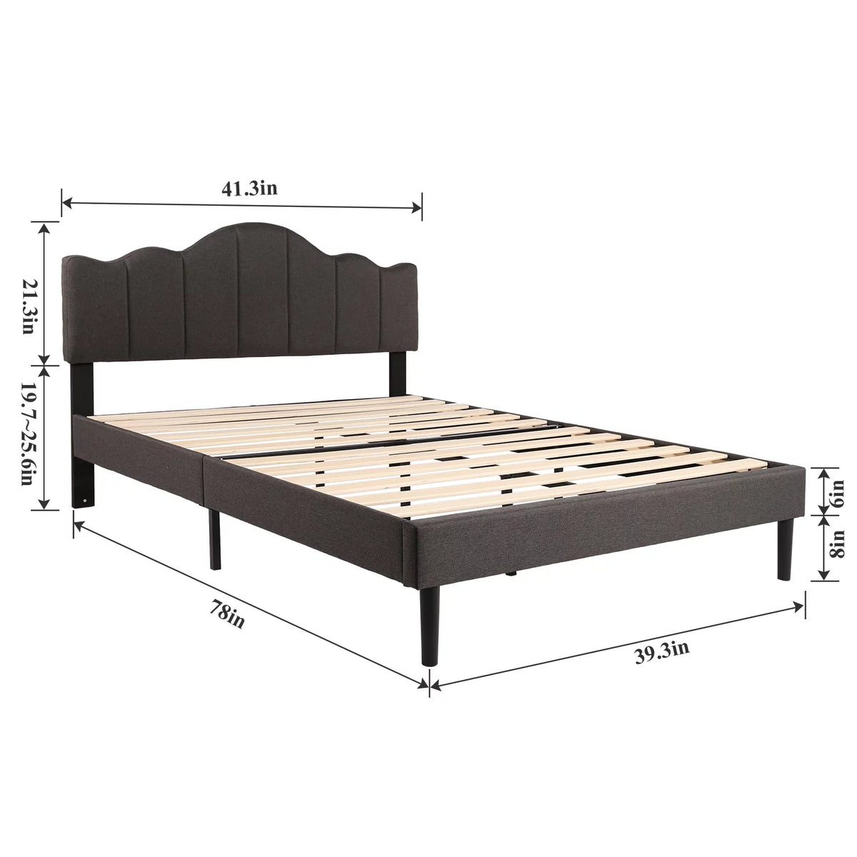 Twin Size Upholstered Platform Bed Frame Dark Grey J896918