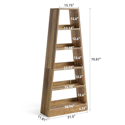 6-Tier Tall Wooden Ladder Bookcase in Warm Umber I338
