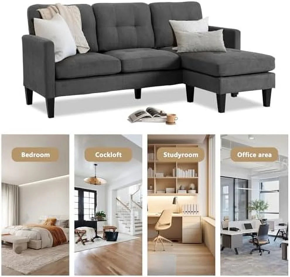 Convertible Sectional Sofa L Shaped Couch with Reversible Chaise Grey S598907