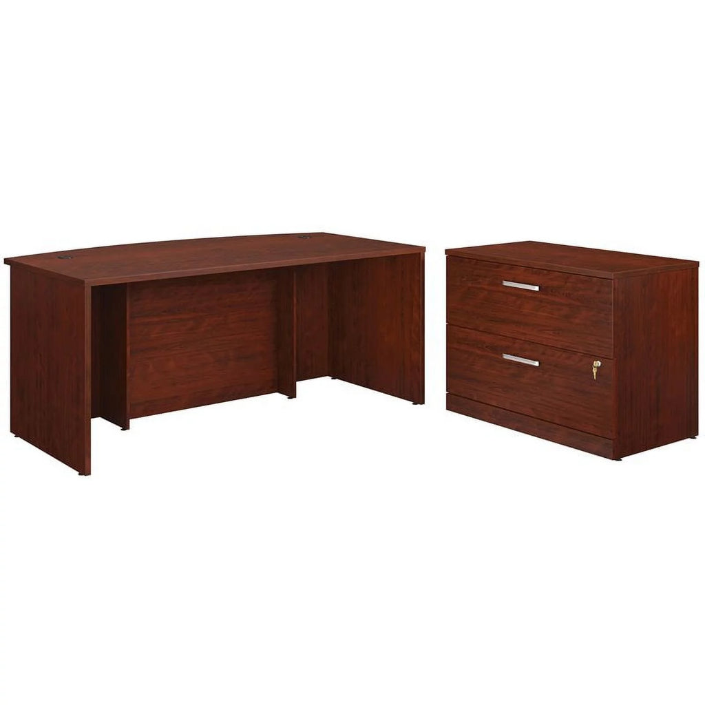 72" Bow Front Desk and Lateral File Cabinet F971