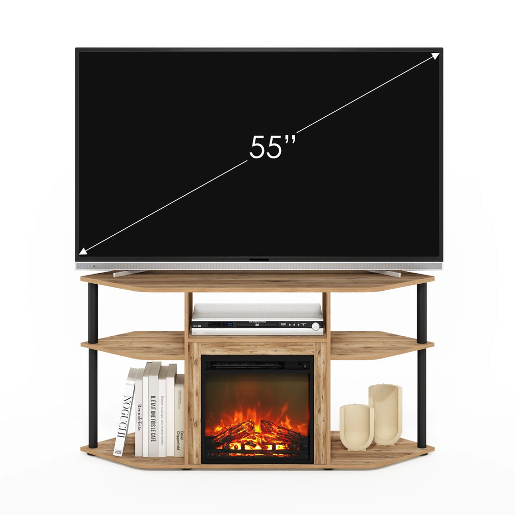 Flagstaff Oak/Black Corner Fireplace TV Entertainment Center for TV up to 55 Inch O705