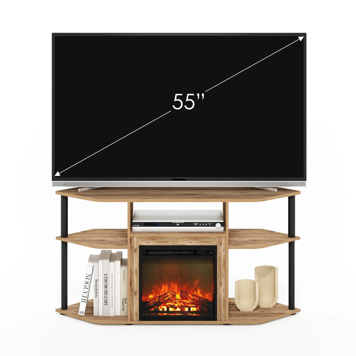 Flagstaff Oak/Black Corner Fireplace TV Entertainment Center for TV up to 55 Inch O705