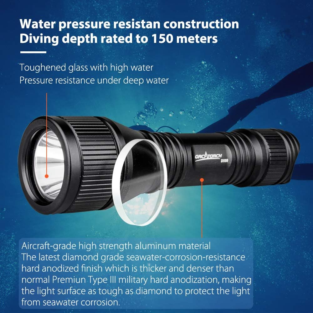 D550 Dive Light 1000 Lumens Scuba Diving Flashlight 3 Modes IP68 Waterproof Underwater Torch I6736