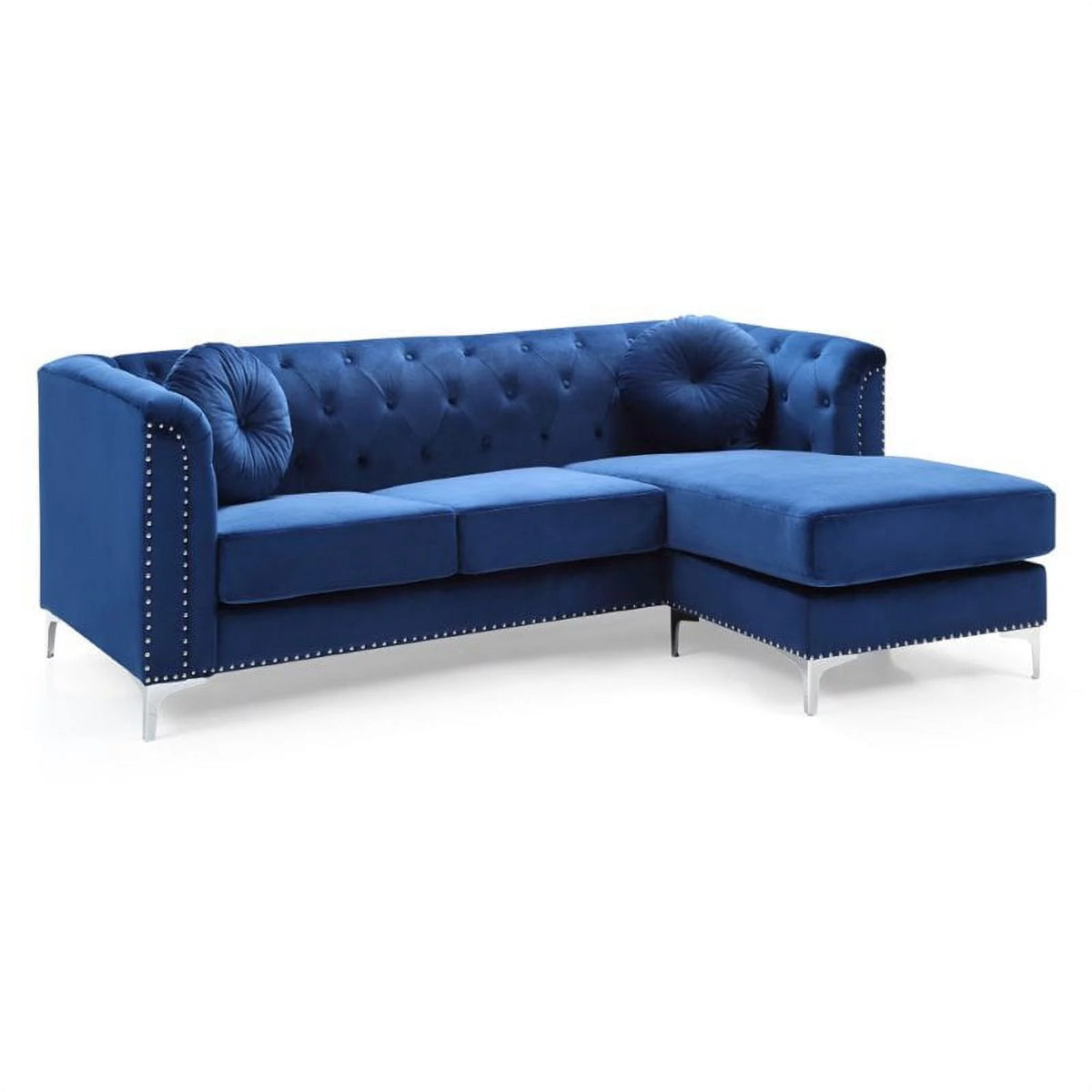 Velvet Sofa Chaise and Loveseat in Navy Blue Q70029