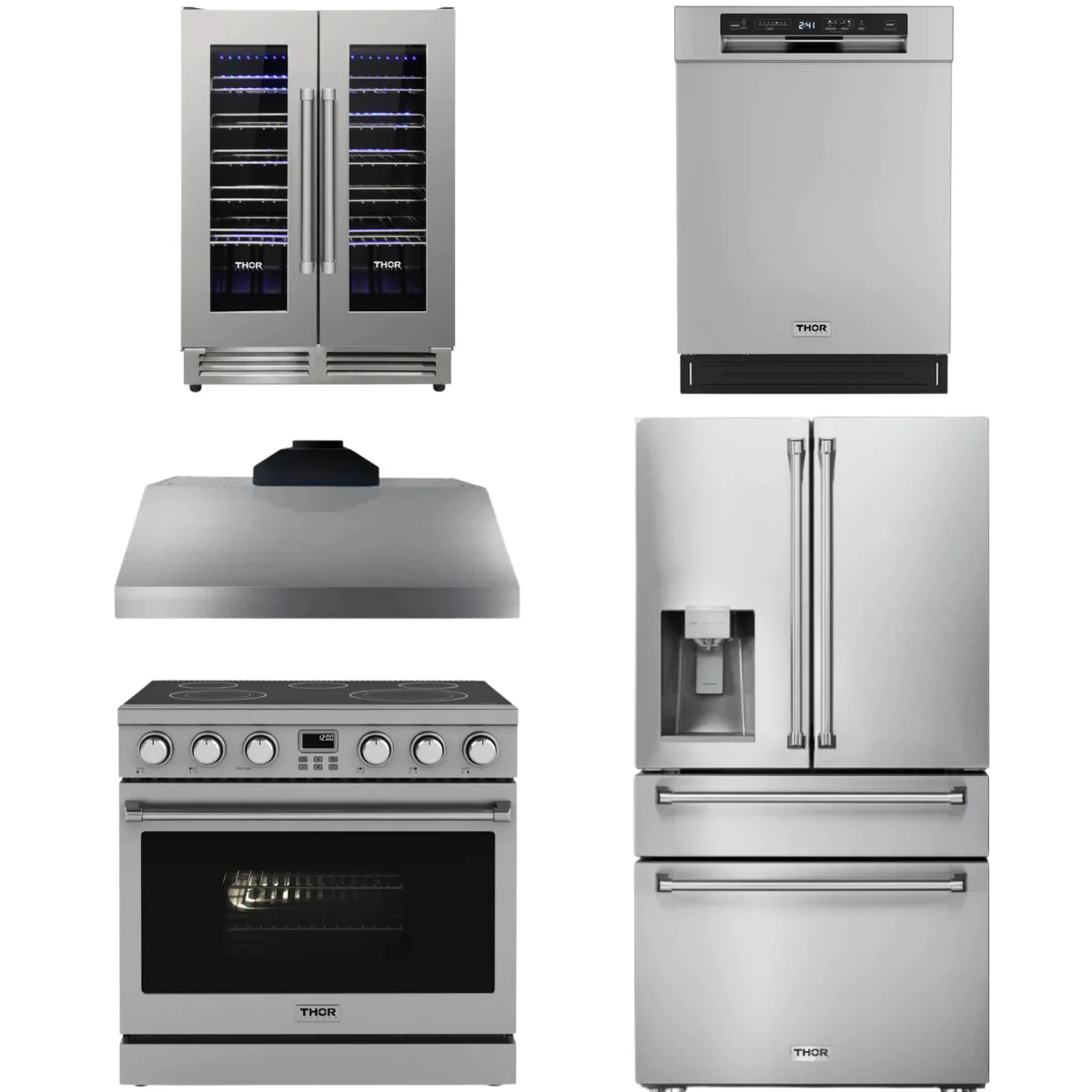 36 Electric Range, Range Hood, Refrigerator, Dishwasher and Wine Cooler Q36146