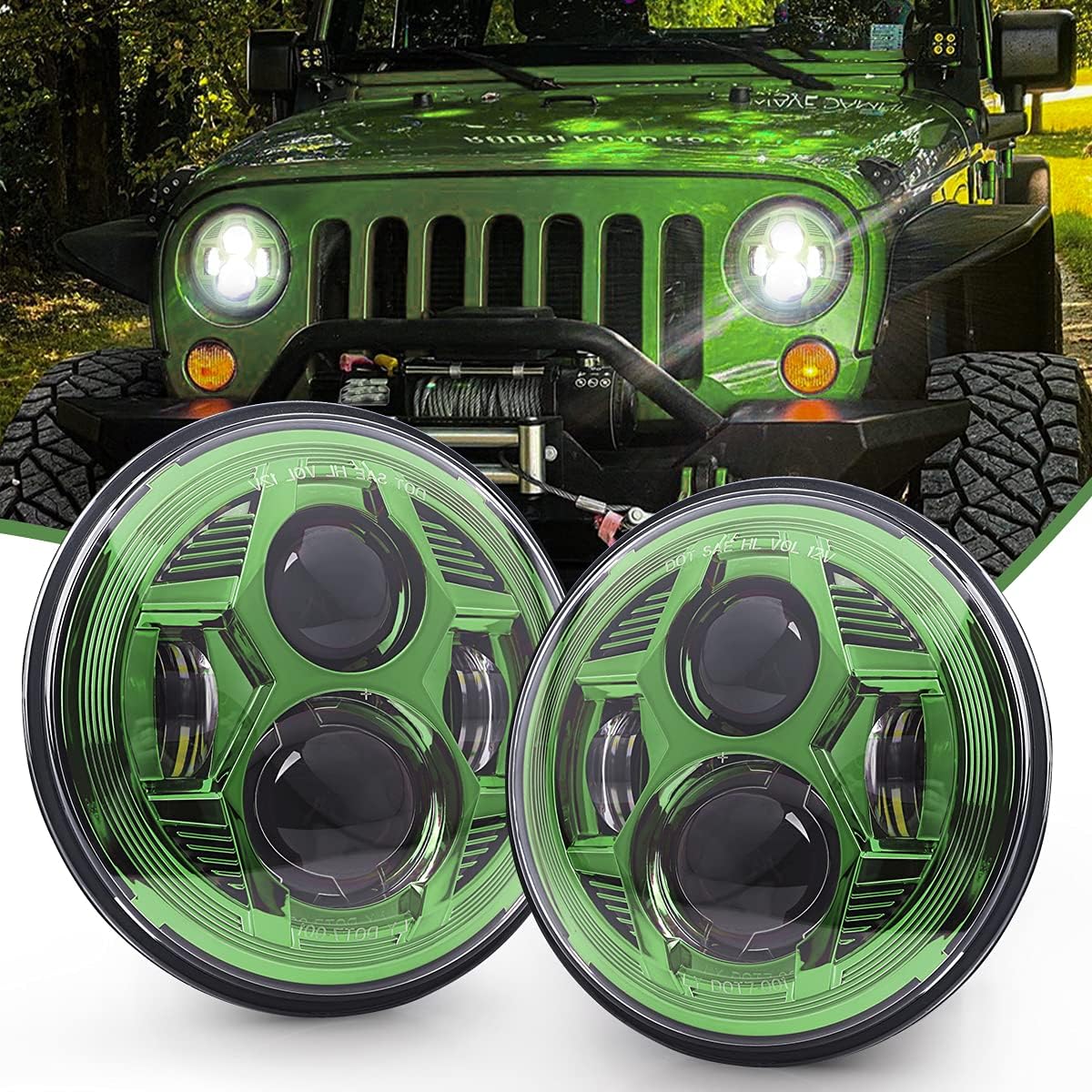 7 Inch Red Round LED Headlights T548