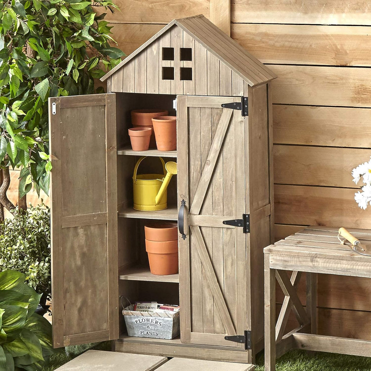 Outdoor Storage Cabinet with Distressed Wood Finish A657311