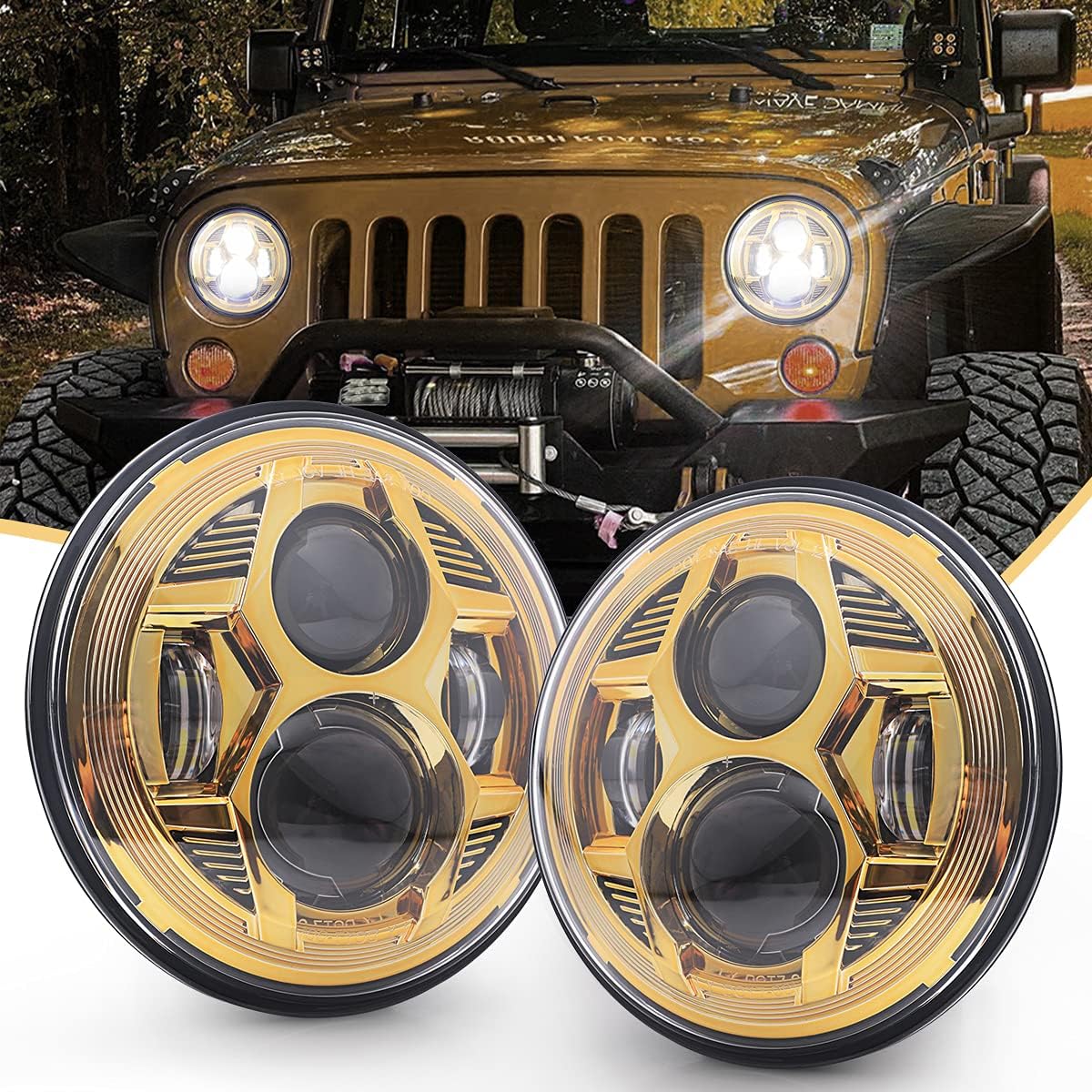7 Inch Red Round LED Headlights T548