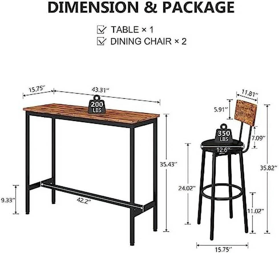 Counter Height Table and Chairs Set for 3 Brown T1835