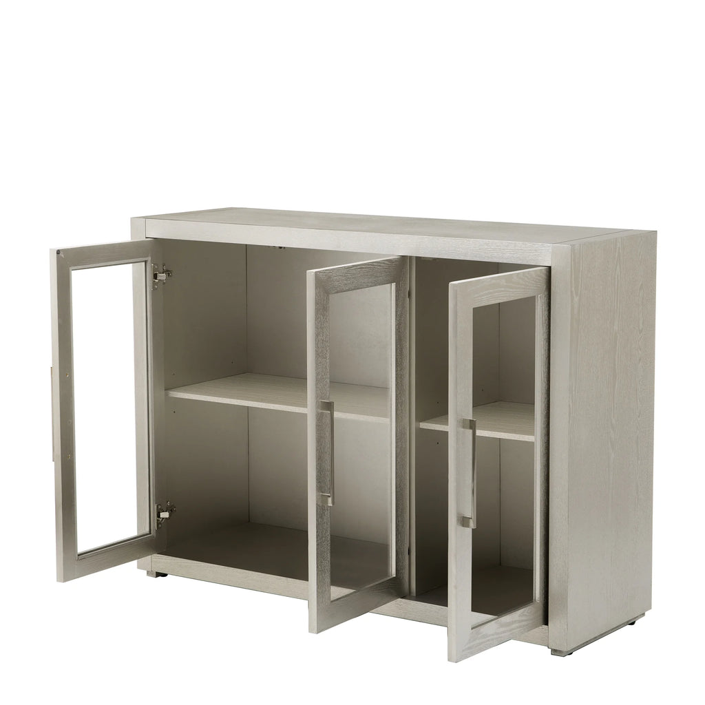 Wood Storage Cabinet with Three Tempered Glass Doors and Adjustable Shelf J703772