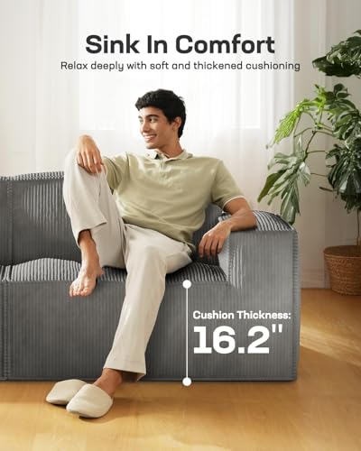 111" L-Shape Corduroy Sectional Sofa with Ottoman J913