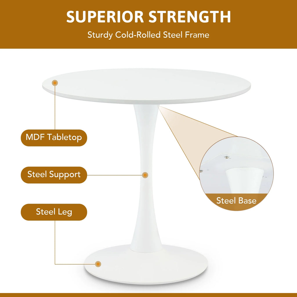Round Dining Table 32" White Steel Pedestal T70485