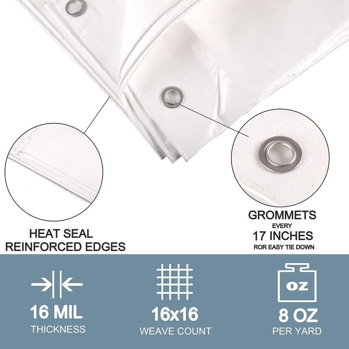 Heavy Duty Waterproof Tarp 11x20 Ft with Grommets Pack of 2 X470