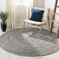 6' x 6' Round Natural Blue Braided Striped Jute Area Rug Q962091