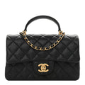 Quilted Mini Top Handle Rectangular Flap Black Y406