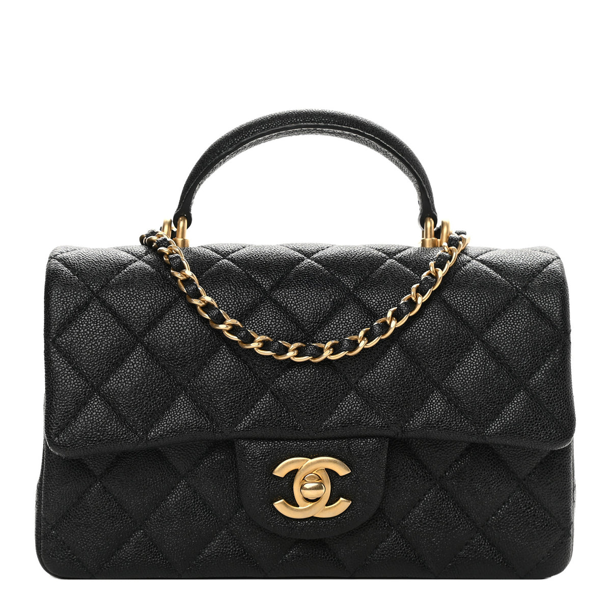 Quilted Mini Top Handle Rectangular Flap Black Y406
