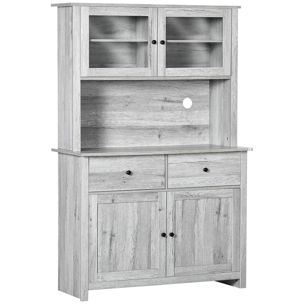 Ash Grey Kitchen Buffet with Hutch and Framed Glass Doors C5445