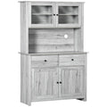 Ash Grey Kitchen Buffet with Hutch and Framed Glass Doors C5445