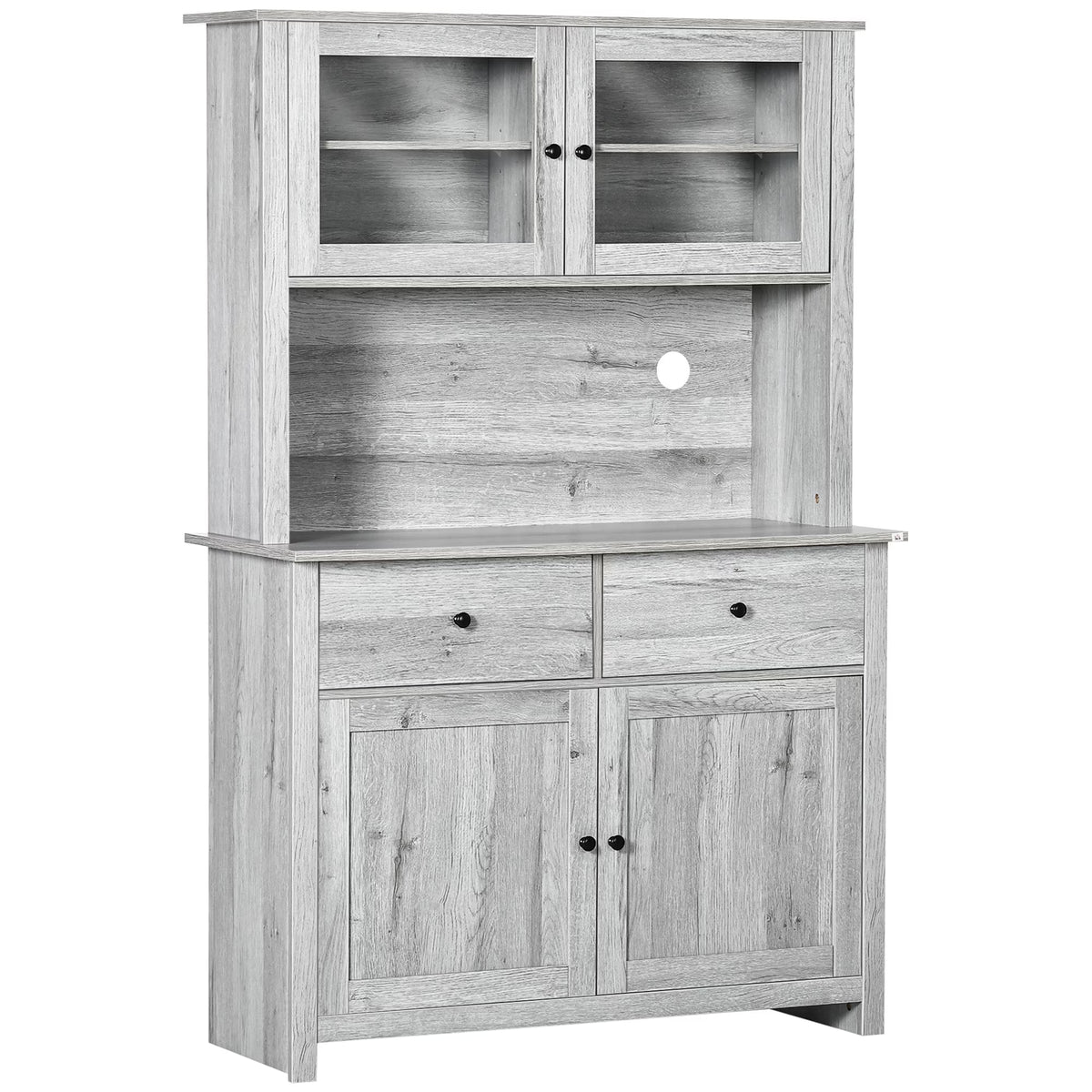Ash Grey Kitchen Buffet with Hutch and Framed Glass Doors C5445