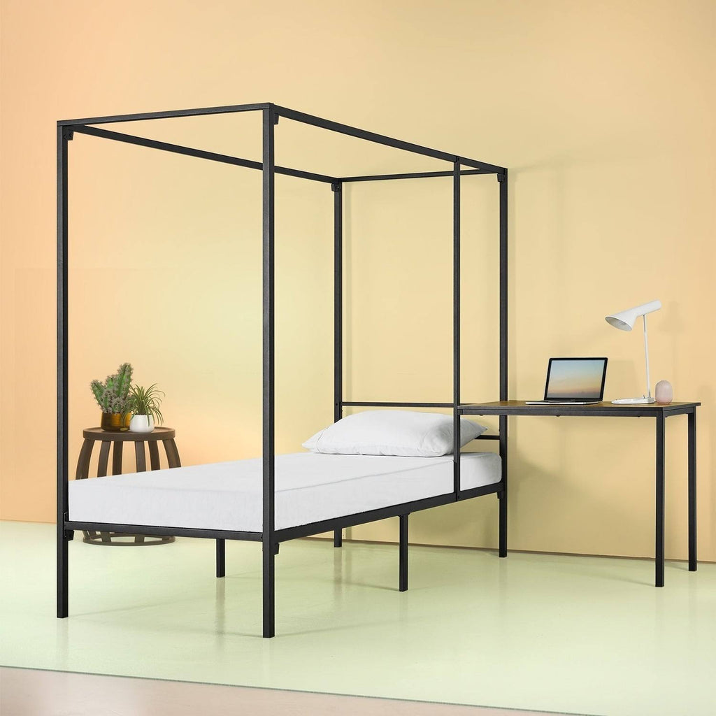 Canopy Bed Frame with Desk, Twin - Black Y1011